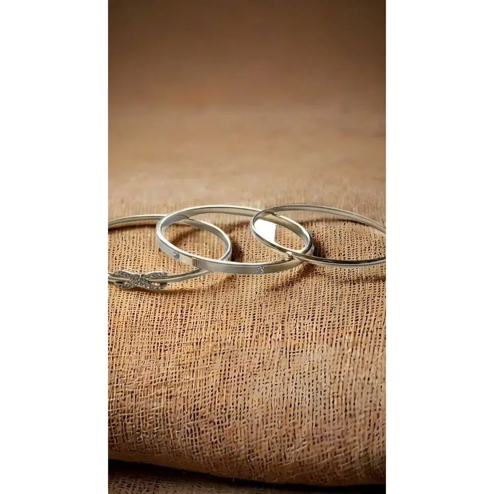 Gold Bangle Bracelet Set of 3 – Bow, Crystal Accent, Minimalist Stack
